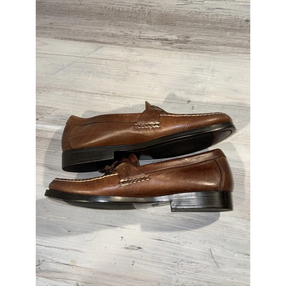 Bass Bennett Mens Sz 10 Shoes Brown Leather Slip On Casual Tassel Penny Loafers